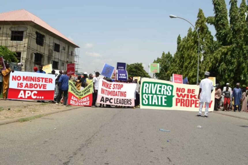 APC Power Blocs Take Protest to Abuja, Demand Wike’s Exit as FCT Minister