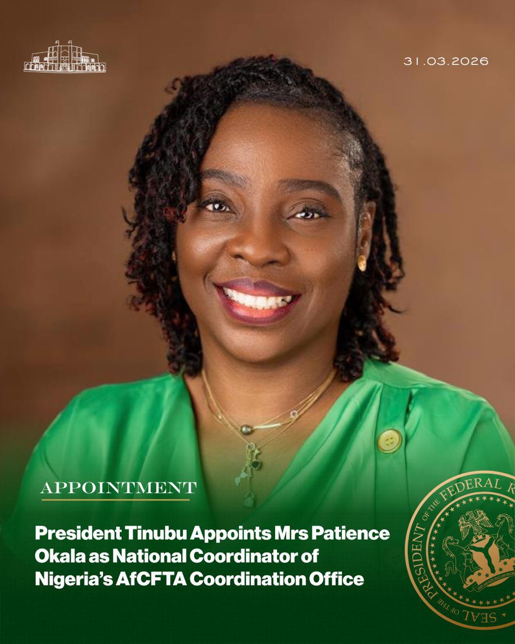 Tinubu Appoints Patience Okala as National Coordinator of Nigeria’s AfCFTA Office