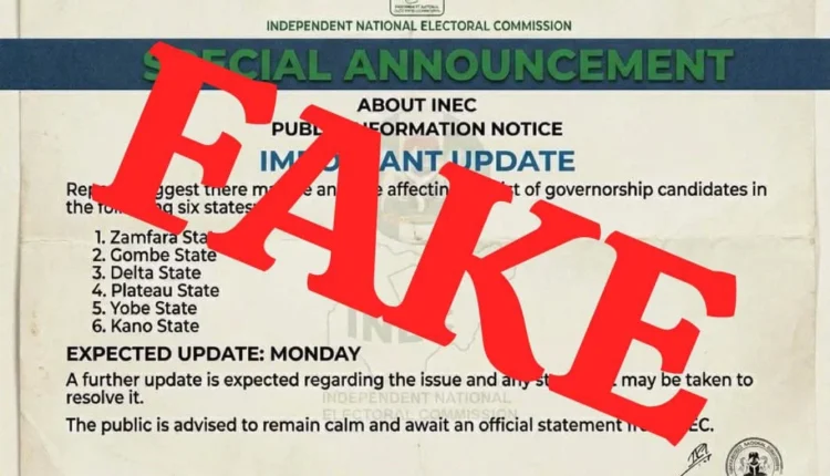 INEC Disowns Fake Governorship Announcement Amid Candidate List Controversy